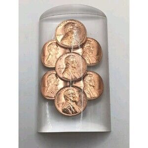 Vintage 1972 Penny Lucite Epoxy? Paperweight 3" X 2" Office Weight